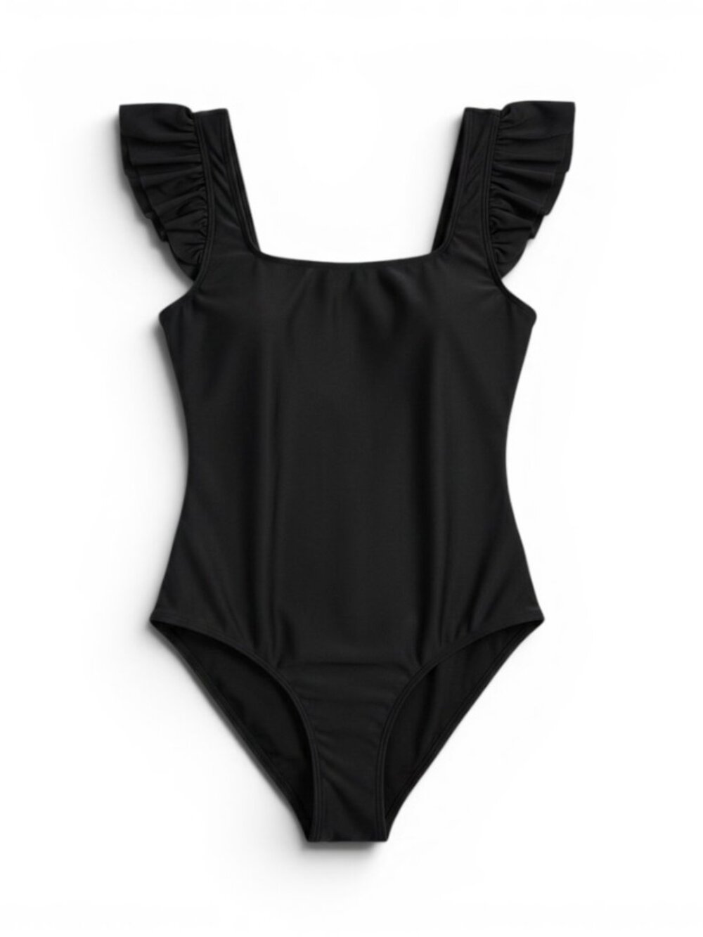 Black Ruffle Strap One-Piece Swimsuit - Women
